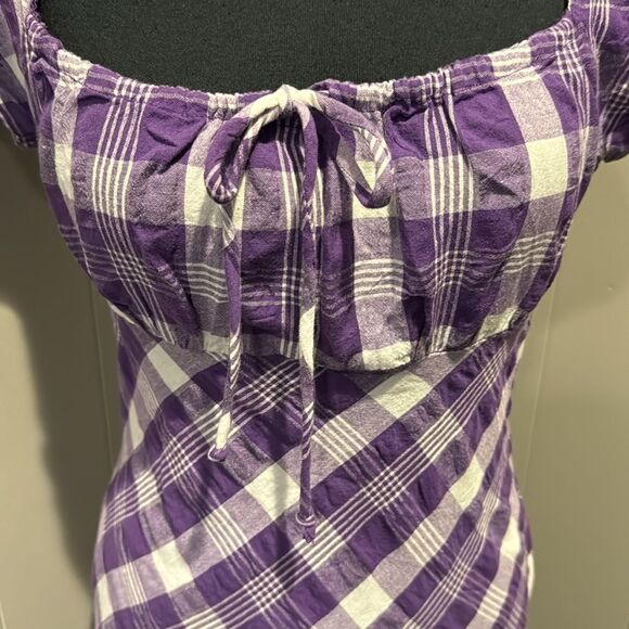 Free Poole Natalya purple/white gingham check babydoll style midi dress. Small. - Picture 3 of 7